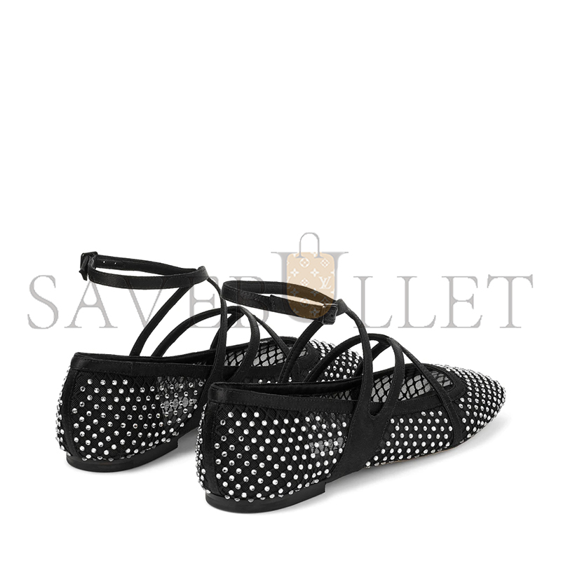 JIMMY CHOO ASTORIA FLAT BLACK SATIN CRYSTAL FLATS ASTORIAFLATQHS